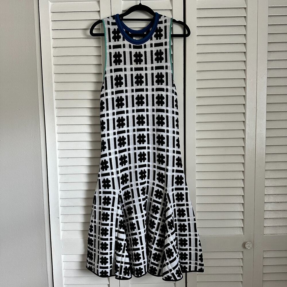 Issa London Silvia Hashtag Knit Dress Size XS Black White Geometric Mermaid Midi